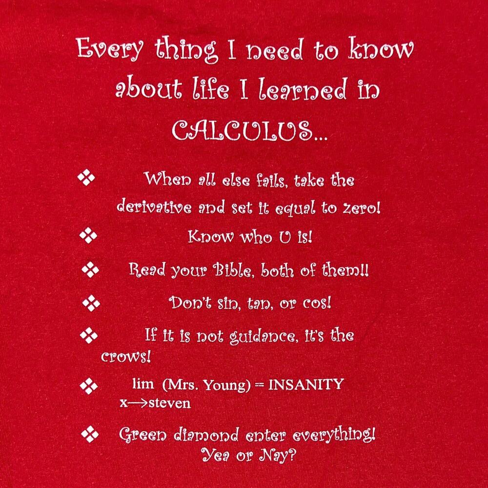 Fruit of the Loom Everything I Need to Know About Life Calculus T-Shirt Medium